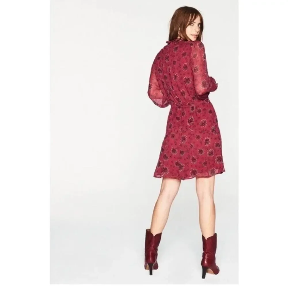 BA&SH Rose Tie Neck Long Sleeve Mini Dress Size 1 - Picture 2 of 7